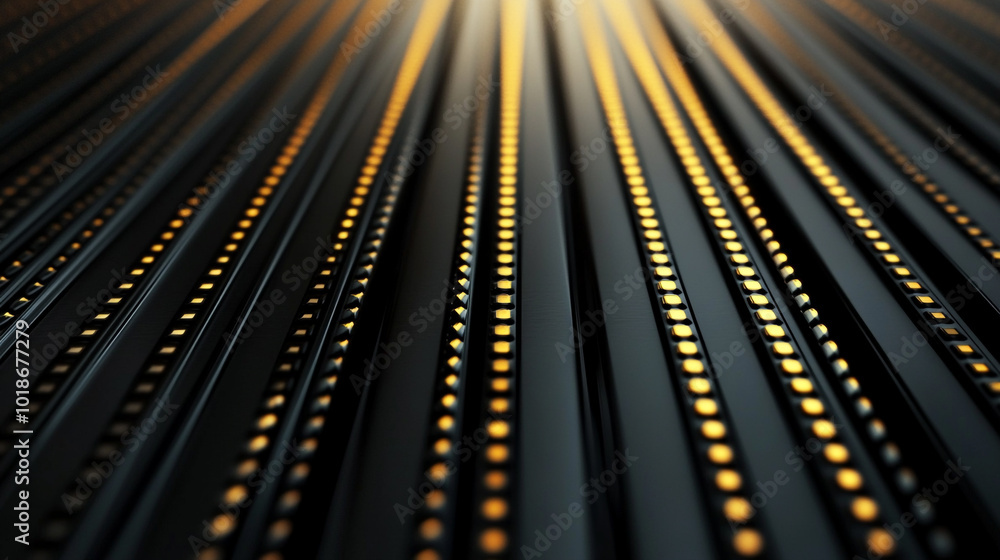 Poster abstract close-up of glowing lines creating depth in a dark setting during golden hour light