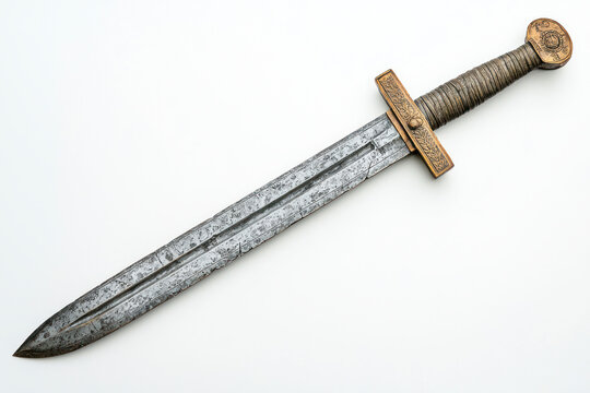 Ancient Roman military sword on white background.