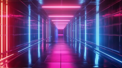 Fototapeta premium Neon corridor, futuristic lights