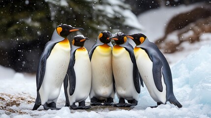 Fototapeta premium Group of penguins in snowy environment