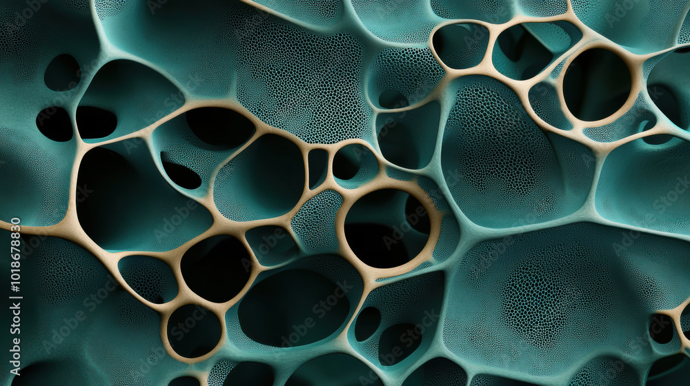 Poster close up of plant stomata showcases intricate patterns in green and turquoise, highlighting unique t