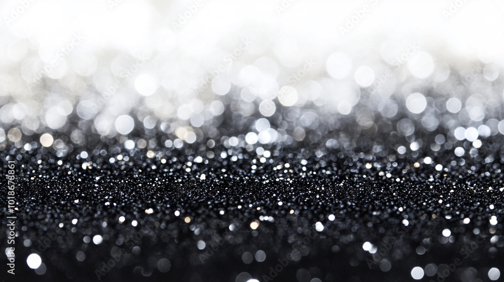 Poster glittering black and silver particles on a blurred surface creating a mesmerizing effect