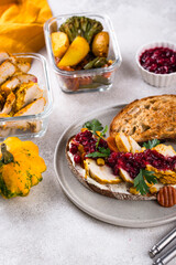 Leftover Thanksgiving day sandwich with turkey