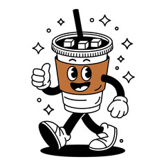A cheerful drink character with arms and legs, conveying joy and fun