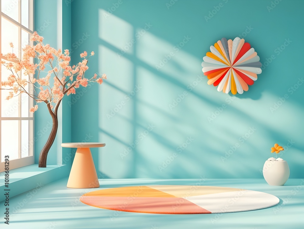 Poster minimalist 3d studio interior with bare navy blue background product display podium casting soft sha