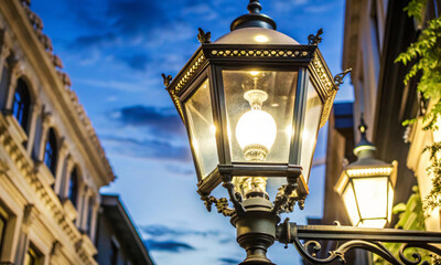 Vintage street lamp on the background of the evening sky