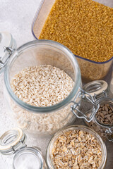 Zero waste storage concept with groats in jars