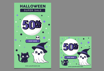 social template post, Halloween theme, sales, marketing, advertising