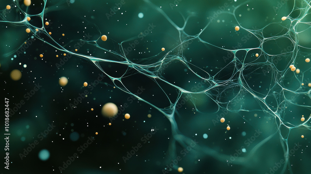 Poster magnified view of algae filaments showcases intricate structures in bright green hues, creating mesm