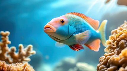 Fototapeta premium Colorful Fish Swimming in Coral Reef Underwater Scene