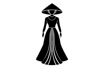 Vietnamese Ao Dai Silhouette of a Woman in Traditional Vietnamese Dress Vector Illustration