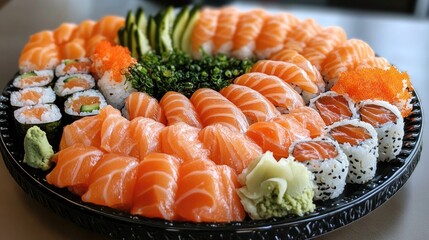 Fresh Sushi Platter with Salmon and Vegetables