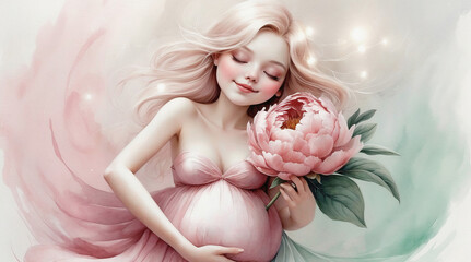 Drawing of a pregnant woman in a pink spy..