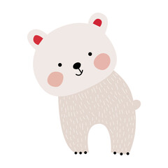 Cute cartoon bear standing playfully, designed for children's art in a friendly style and pastel colors. Vector Illustration