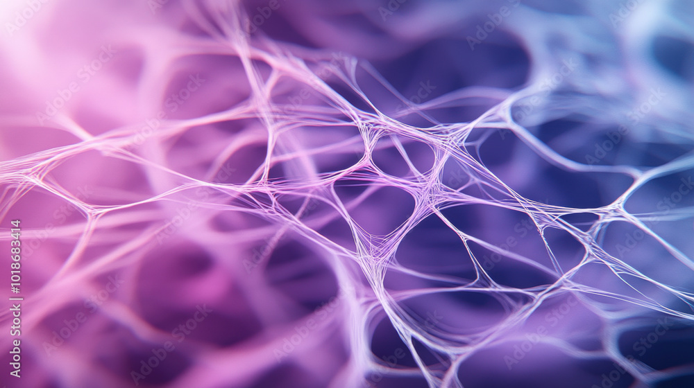 Poster microscopic close up of plant fibers showcasing intricate patterns in purple hues, creating visually
