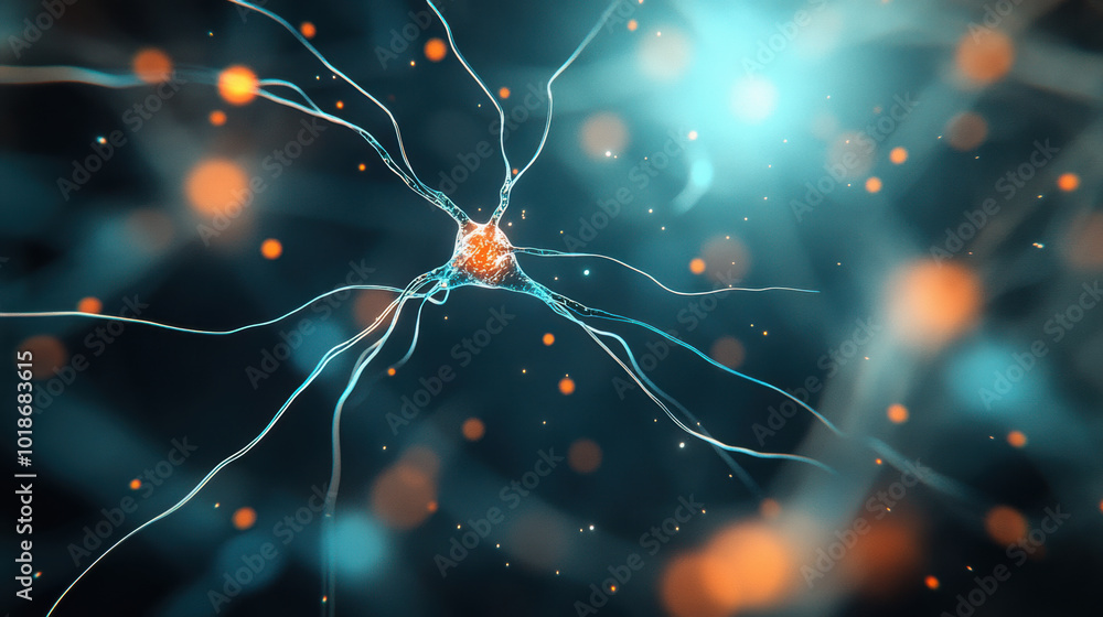 Poster vibrant microscopic image showcasing colorful nerve endings, highlighting intricate connections and 