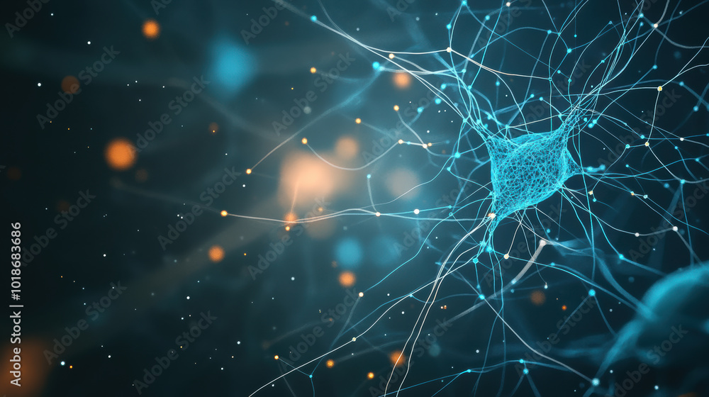 Poster microscopic image of colorful nerve endings showcasing intricate neural connections and vibrant patt