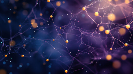 Obraz premium vibrant and intricate depiction of fungal hyphae, showcasing delicate networks in shades of purple and gold. image captures beauty of microscopic life, evoking sense of wonder and exploration