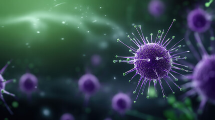 close up view of vibrant purple pollen grains against green background, showcasing intricate details and textures, evoking sense of microscopic beauty and natures complexity