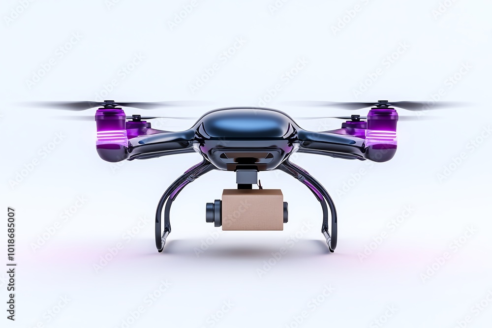 Aufkleber minimalist abstract of a drone with a package, representing tomorrowâ€™s logistical solutions in a s