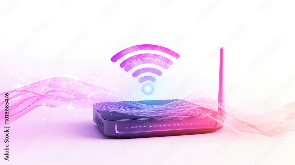 Poster abstract wireless router with signal waves