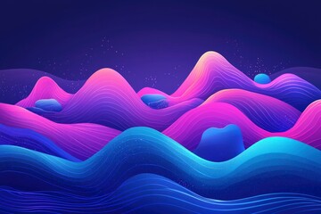 Abstract Wavy Landscape with Neon Colors and Glittering Effects