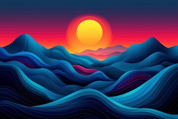 Abstract Sunset Over Wavy Mountains