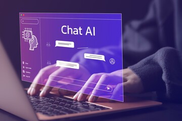 Chat Bot Chat with AI or Artificial Intelligence technology for the answers he wants ChatGPT Woman...