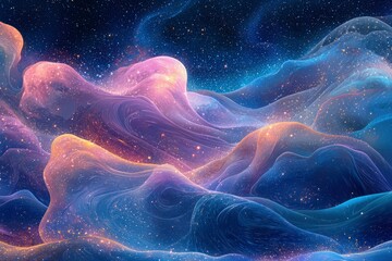 Abstract Swirling Cosmic Landscape with Glowing Stars