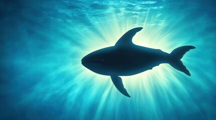 Fototapeta premium Majestic Whale Swimming in Sunlit Ocean Waters