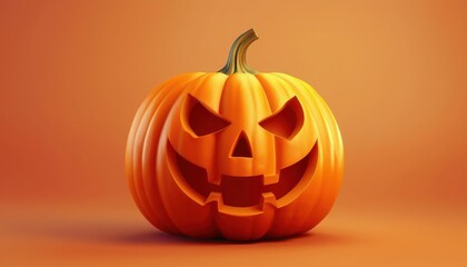 A spooky carved jack-o-lantern glowing in the orange , symbolizing Halloween with its playful smile and autumn colors