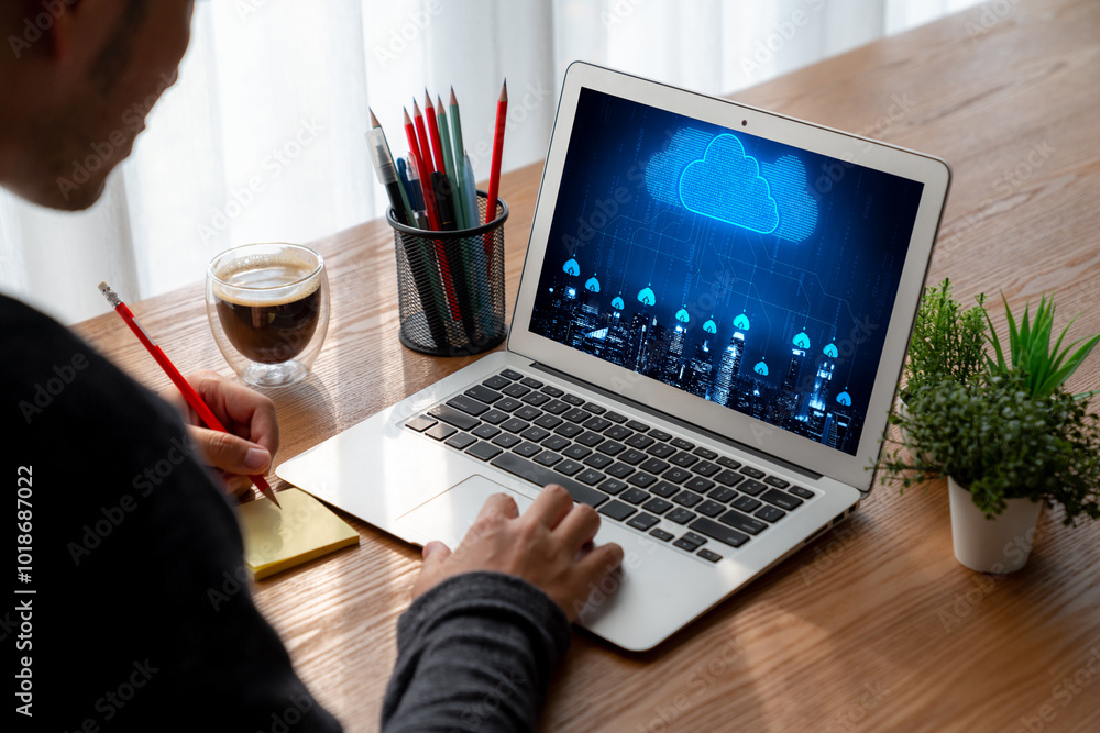 Poster cloud computing software for modish remote work and personal data storage