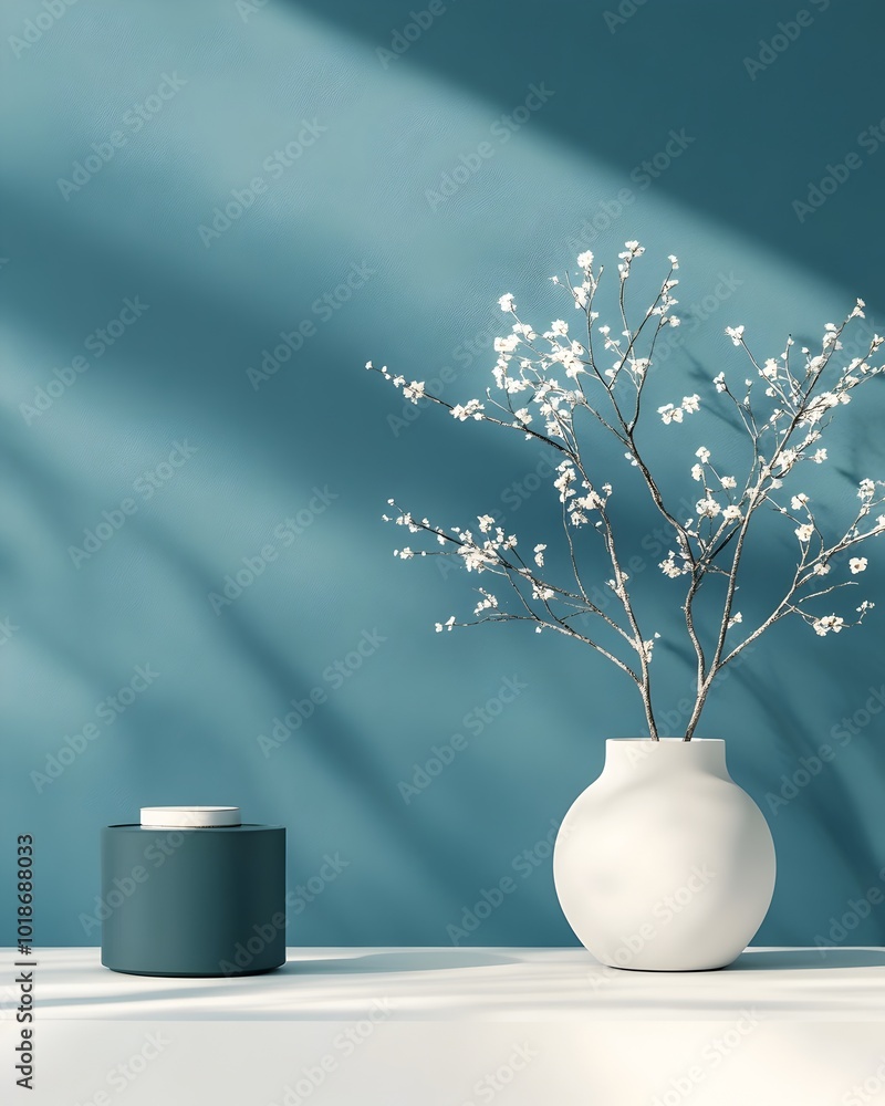 Poster sleek and elegant product display showcased in a minimalist 3d studio scene with cobalt blue backdro
