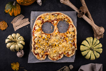 Halloween scary pizza in shape of ghost