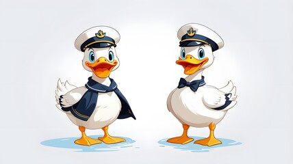 Fototapeta premium Adorable Cartoon Duck with Tiny Sailor Hat Quacking Cheerfully