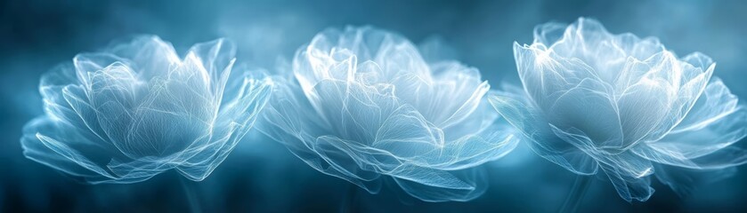 Obraz premium Delicate White Flowers on Blue Background Abstract Floral Art Nature Textures Floral Design Nature Beauty