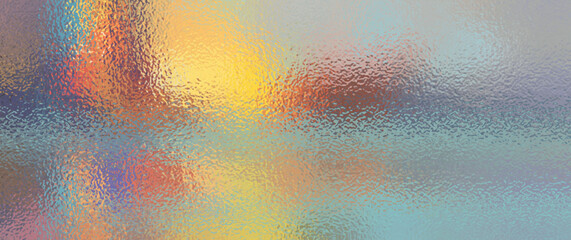 Abstract modern poster with evening city and blurred glass texture. Artistic vector bokeh background for flyers, cards, poster, cover,  interior design. Futuristic landscape illustration. Sunset, sky.