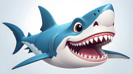 Cartoon Shark Blowing Bubbles with a Big Grin and Playful Expression