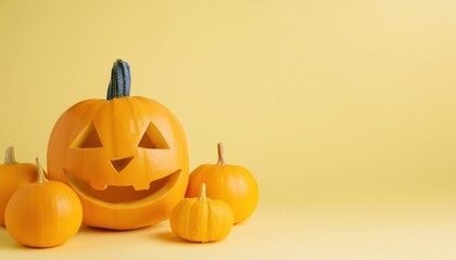 A carved jack-o-lantern with a spooky face sits on a wooden table, capturing the essence of Halloween with its bright orange color and autumn vibes