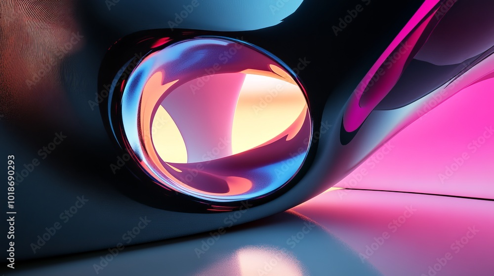 Poster dynamic interior featuring abstract, smooth objects in black and colored gradients. 3d rendering and