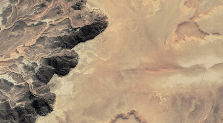 The landscape of the sandy desert in Qatar from a bird's eye view © ppicasso