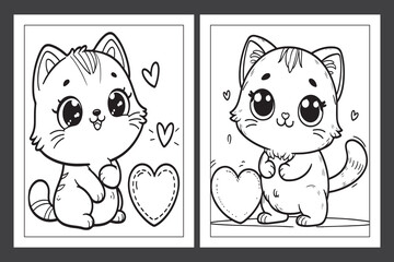 Cute Cat Coloring page for  children, cat coloring book Ai Generative