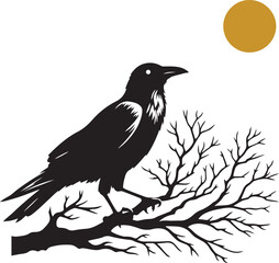 Fototapeta premium Crow on a branch vector silhouette 