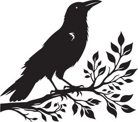 Obraz premium Crow on a branch vector silhouette 