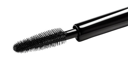 A close-up of a black mascara wand highlighting its bristles, perfect for beauty and cosmetic product promotion.