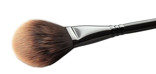 A close-up of a makeup brush with soft bristles, perfect for applying cosmetics and enhancing beauty. Ideal for beauty tutorials.