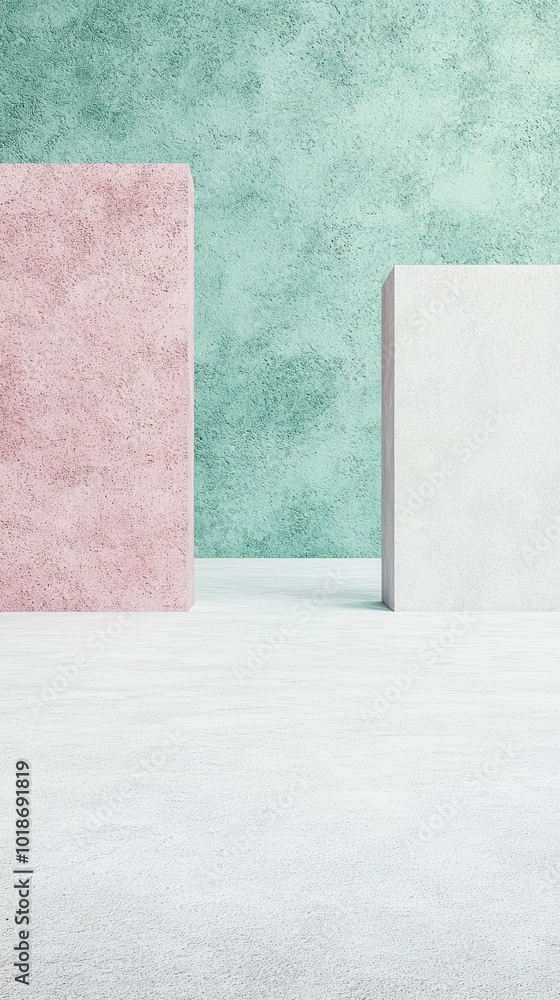 Poster abstract colorful blocks on a textured background, showcasing minimalistic design and artistic eleme
