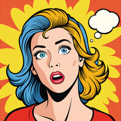 pop art vintage comic style woman with open eyes