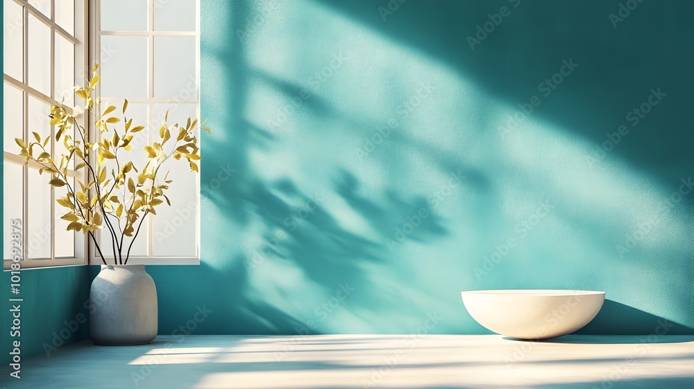 Poster minimalist 3d studio room design with deep indigo background empty floor and wall with product podiu
