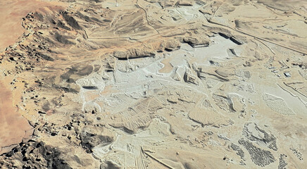 The landscape of the sandy desert in Qatar from a bird's eye view